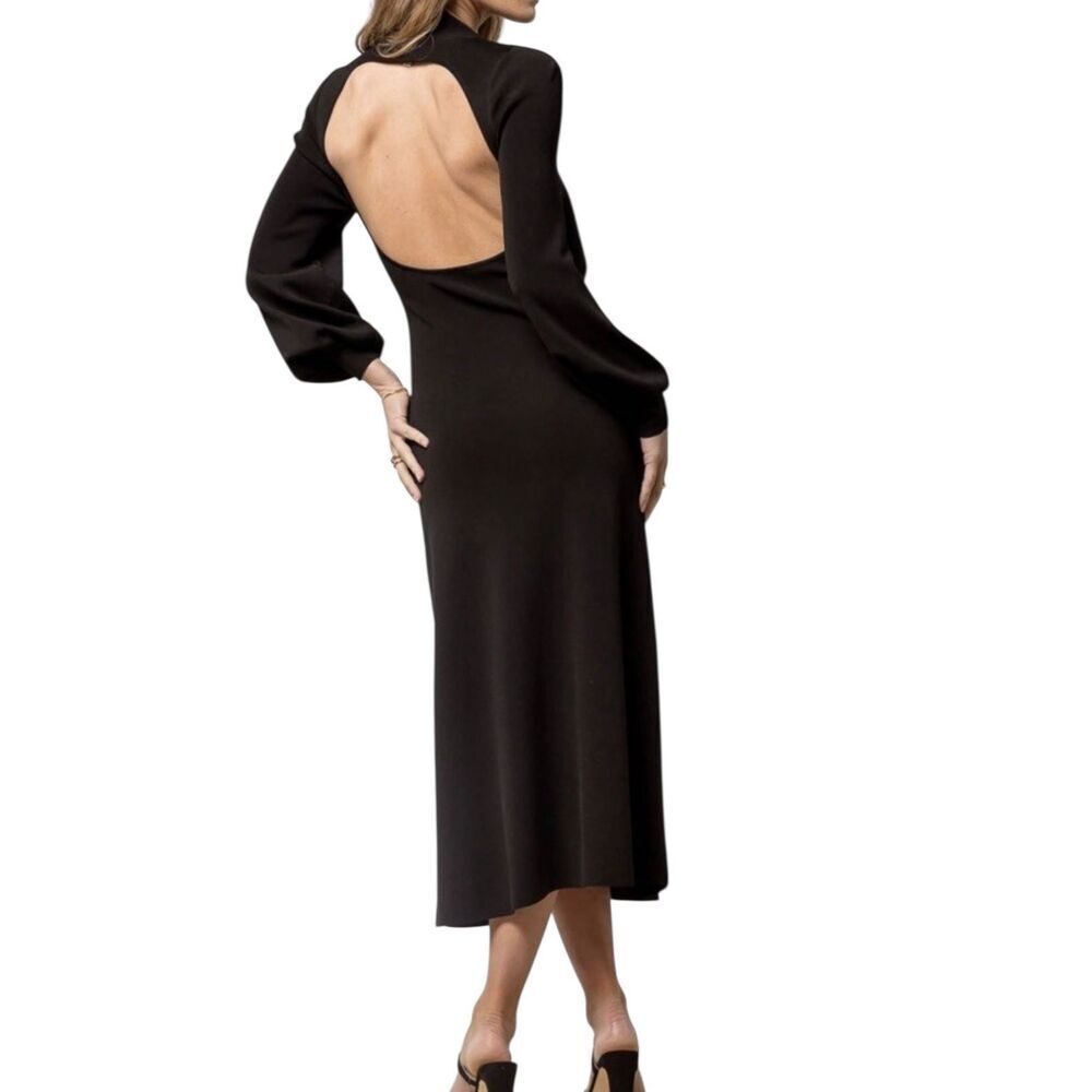 NWOT Böhme Demi Cut Out Back Puff Long Sleeve Black Midi Dress Women's Small